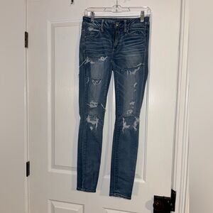American Eagle Outfitters Ripped Blue Jeggings
